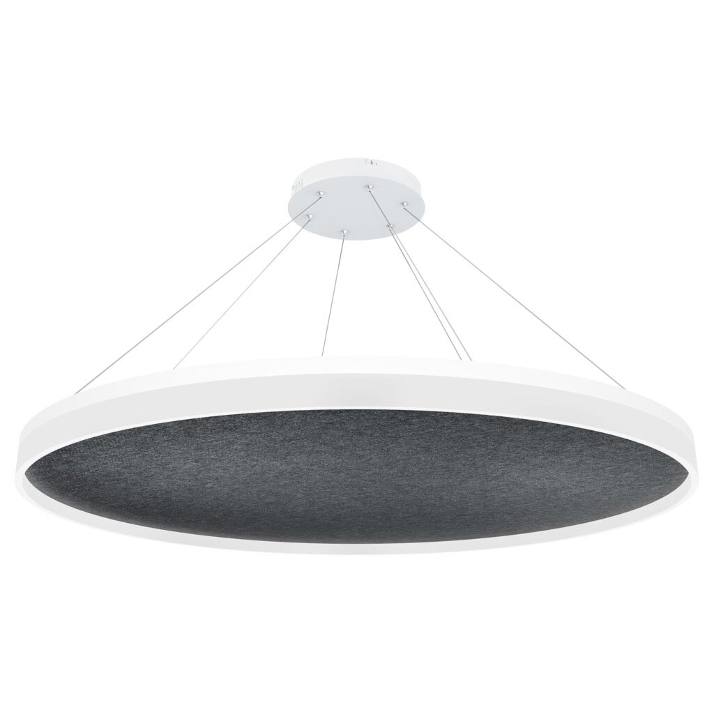 Acoustic Circulo-kattovalaisin. Valaisimessa kiinteät ledit sekä akustisesta huovasta tehty paneeli.