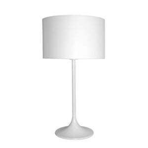 A white Toronto table lamp with a cylinder-shaped shade and a white trumpet-shaped body.