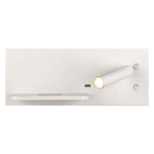 Surface-mounted white Hotel lamp 49506. The lamp has a USB port, a wireless charging dock and fixed LEDs.