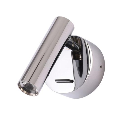 Kromin värinen pinta-asennettava Hotellivalaisin 49502. Valaisimessa kiinteä 3 W LED.