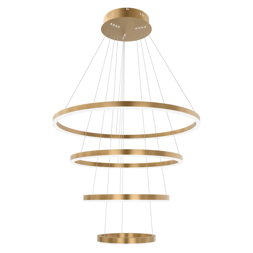 Messingin värinen Layer 4-kattovalaisin. Valaisimessa kiinteät TRIAC-himmennettävät ledit.