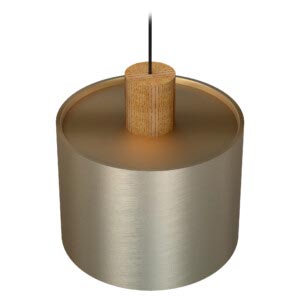 Brass colored Log pendant light with an oak colored wooden part. The diameter of the pendant light is 30 cm and the length of the cord is 3 meters.