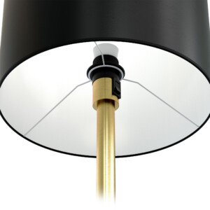 Pöytävalaisin messinkivarrella ja mustalla varjostimella lähikuvassa