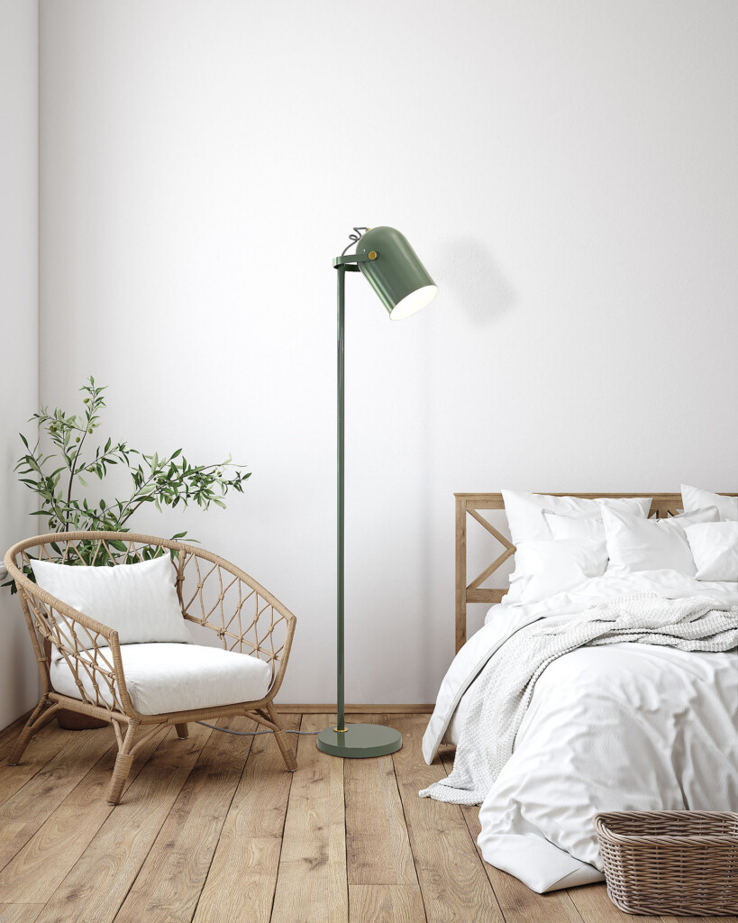 vihreä guide-lattiavalaisin toimii hyvin lukuvalona esimerkiksi makuuhuoneessa