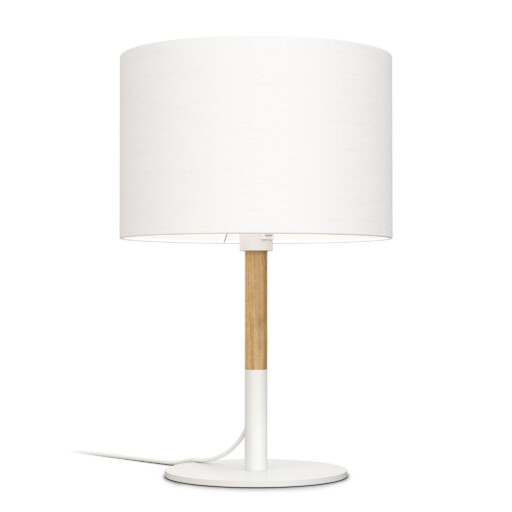 Valkoinen Haag-pöytävalaisin, jossa puunvärinen koristekohta